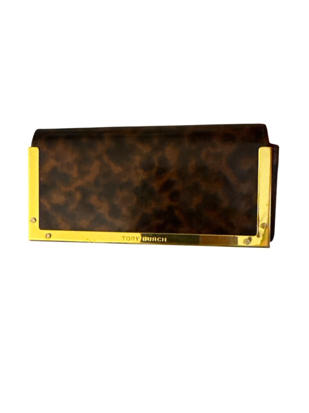 Tory Burch Brown Tortoiseshell Sunglasses Case with Gold Trim
